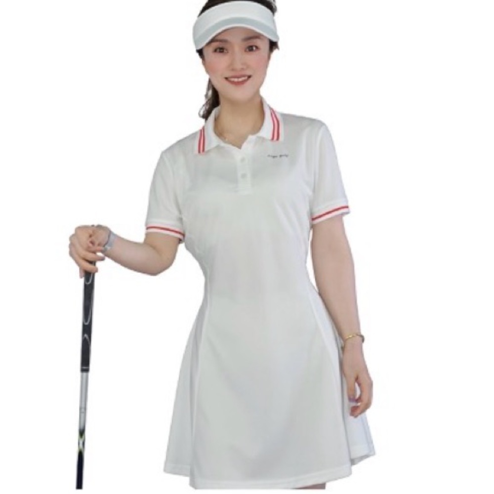 White Polo Dress with Red Accents